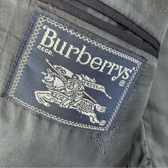 Burberrys Vintage Double Breasted Blazer Navy Gold Crest Buttons Men’s L - Picture 3 of 16